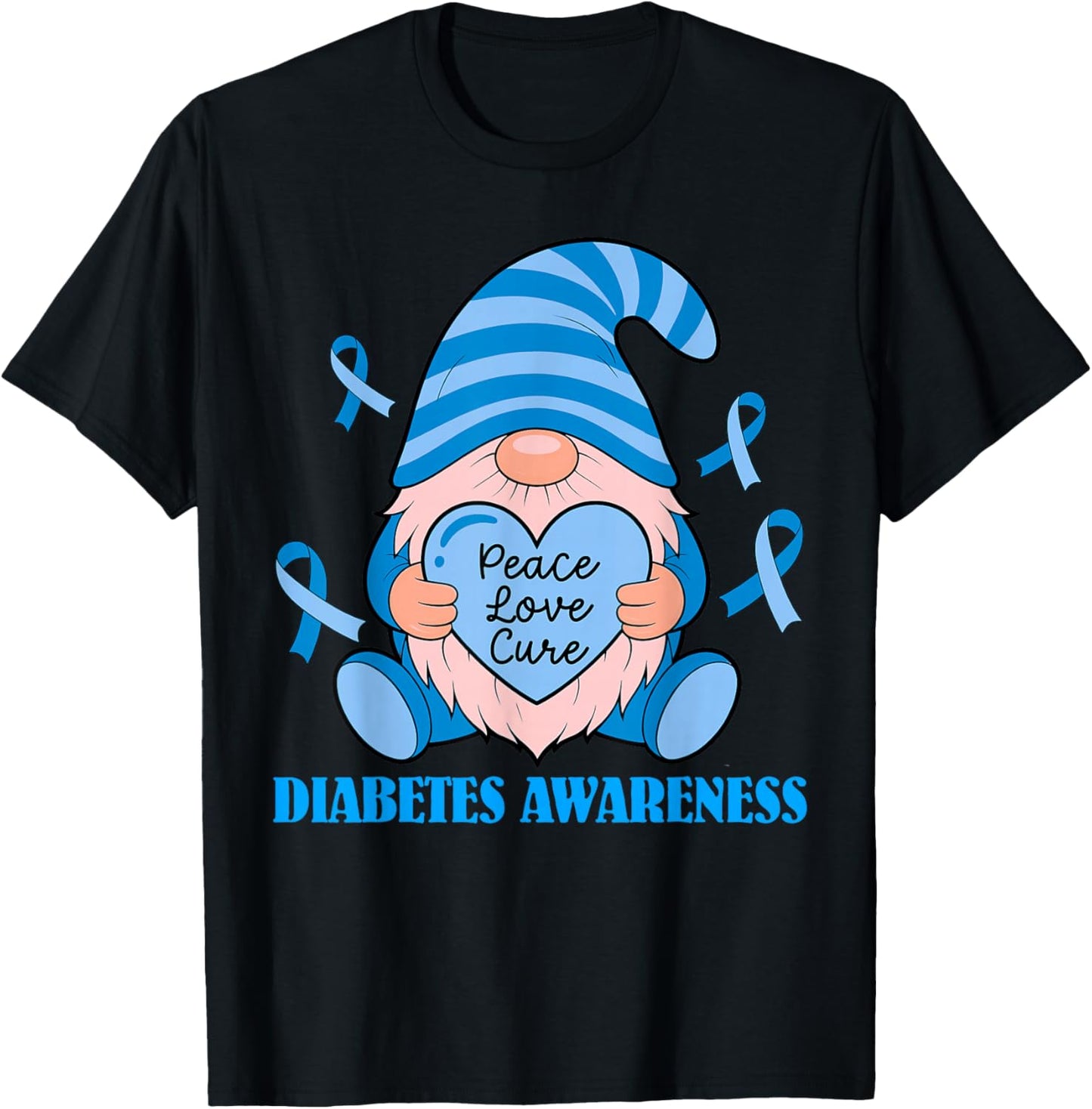 Groovy Gnome Diabetes Awareness Month Ribbon Blue Women Girl T-Shirt - T-Shirt | Black
