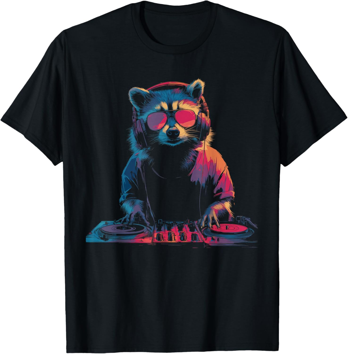 Raccoon DJ EDM Techno House Music Funny Animal Lover T-Shirt - T-Shirt | Black
