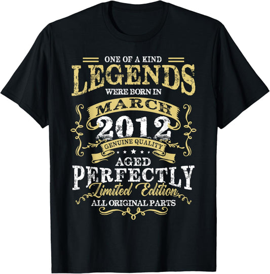14th Birthday Gift Legend Born in March 2012 14 Yrs Old T-Shirt - T-Shirt | Black