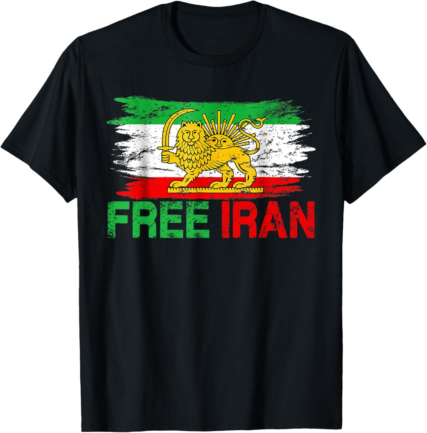 Free Iran T Iranian Flag Lion T-Shirt - T-Shirt | Black