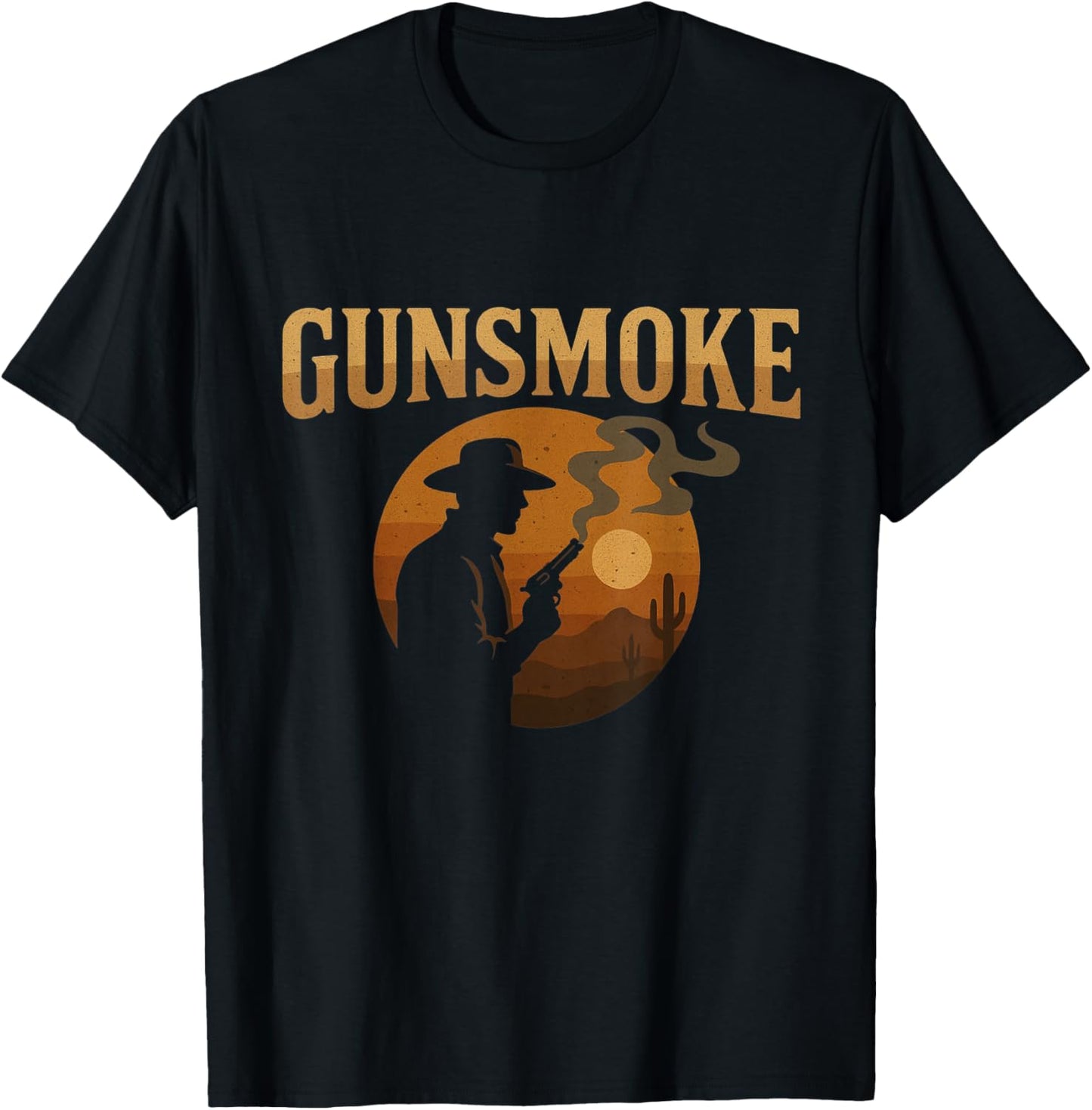 Gunsmoke Cowboy Silhouette Western Sunset T-Shirt - T-Shirt | Black
