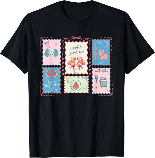Women Dialysis Nurse Valentine Stamp Kidney Nephrology RN T-Shirt - T-Shirt | Black