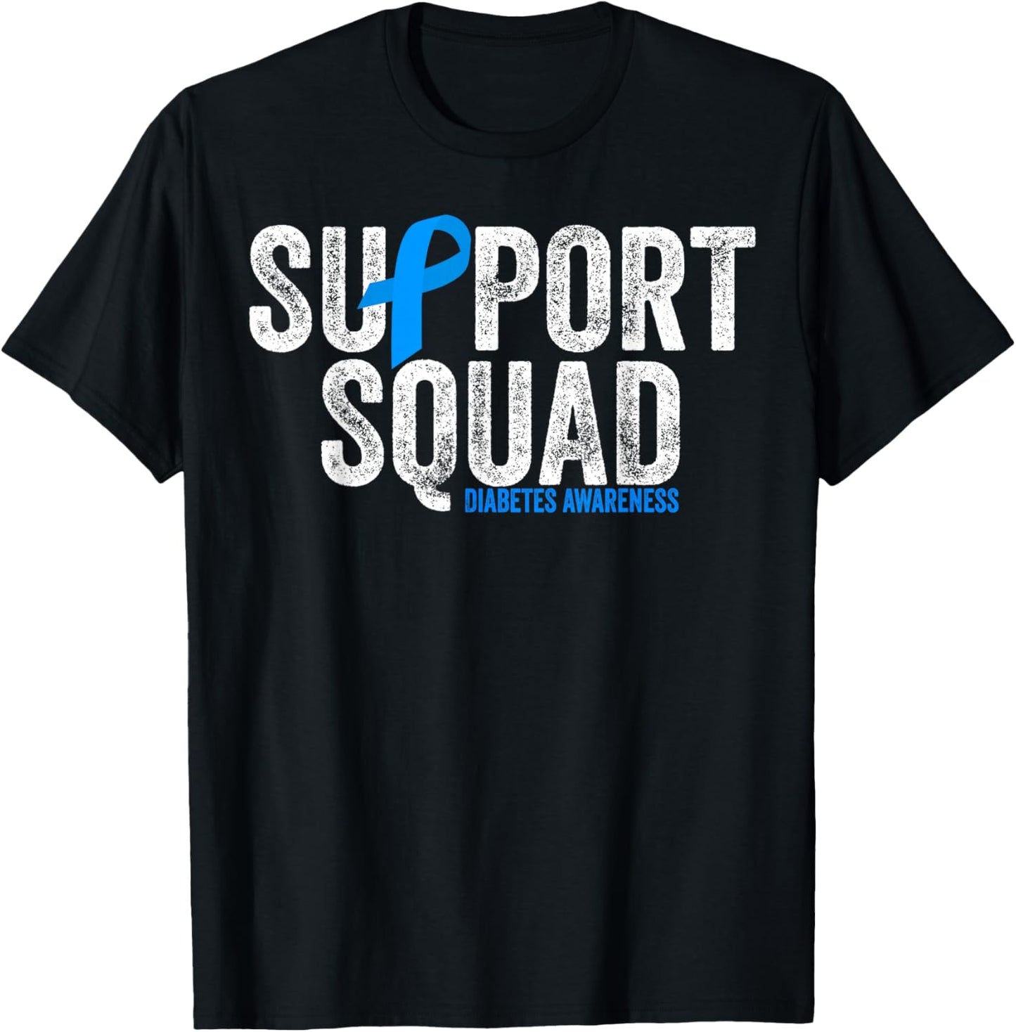 Support Squad Type 1 Diabetes Awareness T1D Blue Ribbon T-Shirt - T-Shirt | Black