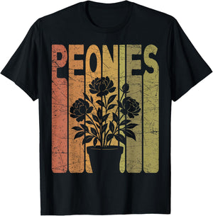 Peonies Vintage Botanist Retro Peonies Gardening T-Shirt - T-Shirt | Black