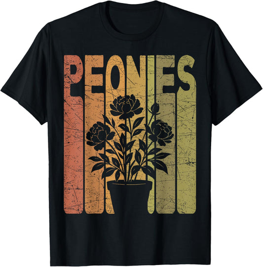 Peonies Vintage Botanist Retro Peonies Gardening T-Shirt - T-Shirt | Black