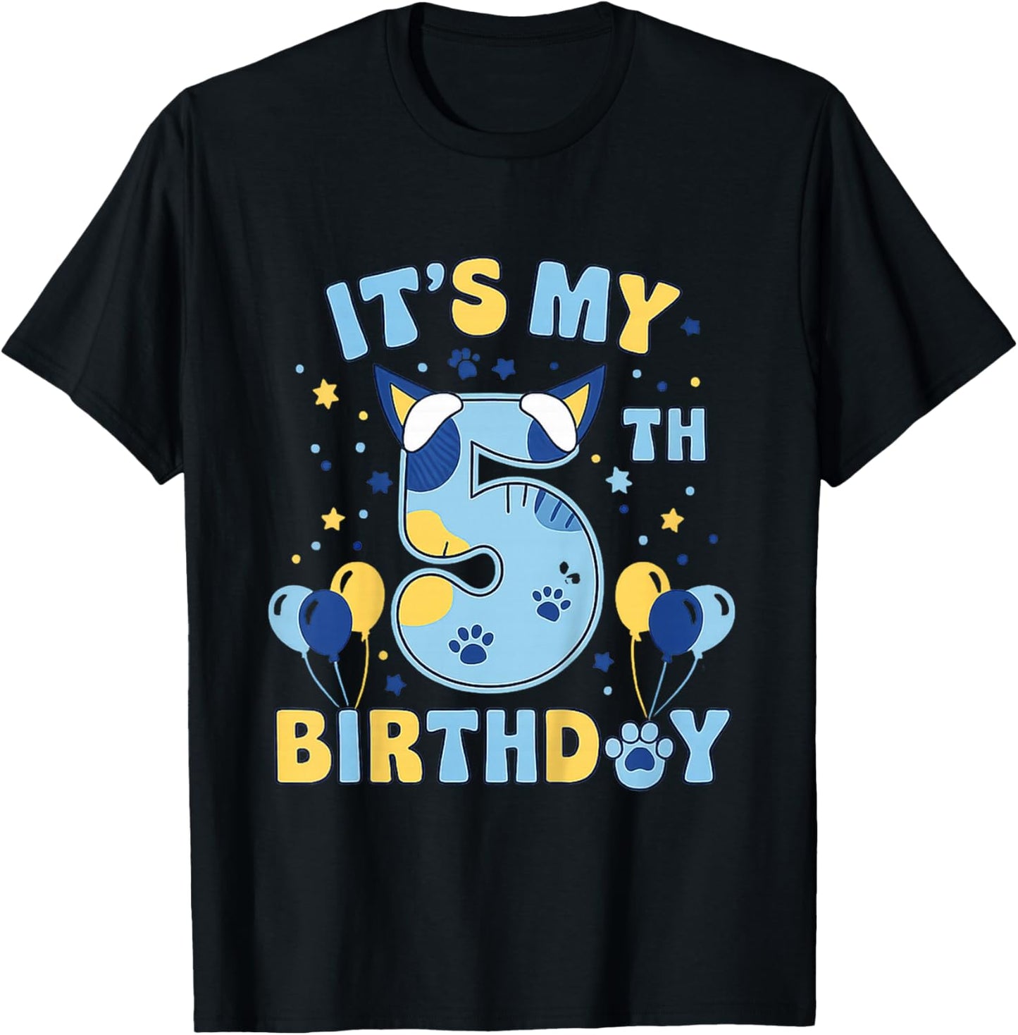 Its My 5th Birthday Boy Blue Dog Theme Party Cool 5 Year Old T-Shirt - T-Shirt | Black