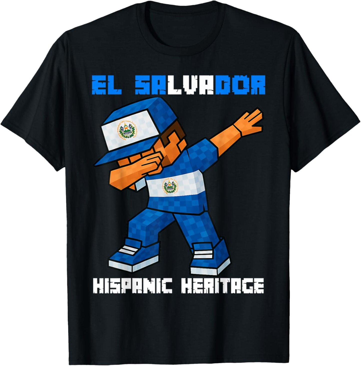 El Salvador Dab Kids Game Pixel Hispanic Heritage Salvadoran T-Shirt - T-Shirt | Black
