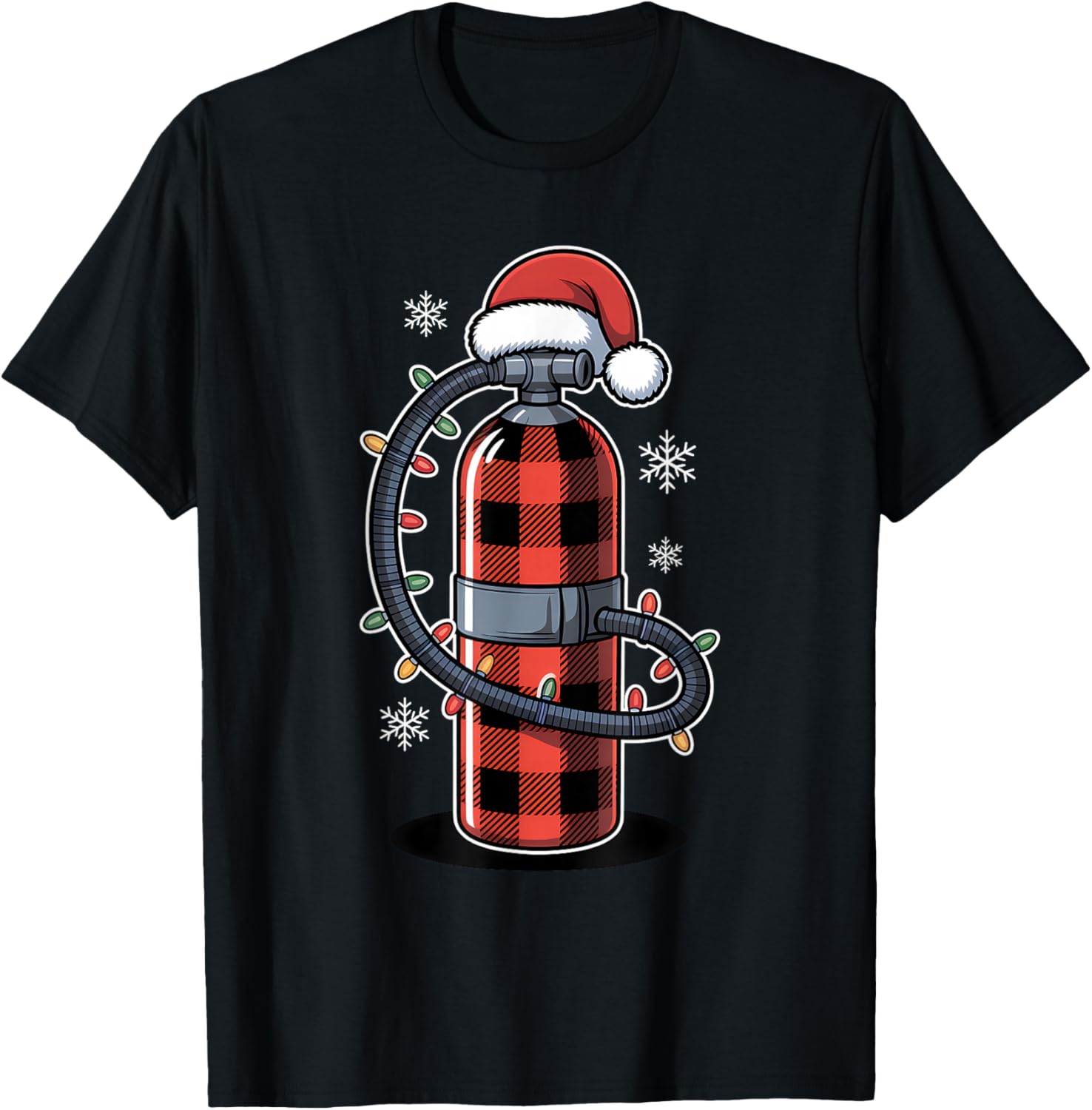 Christmas Buffalo Plaid Scuba Diving Tank with Santa Hat T-Shirt - T-Shirt | Black