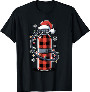 Christmas Buffalo Plaid Scuba Diving Tank with Santa Hat T-Shirt - T-Shirt | Black