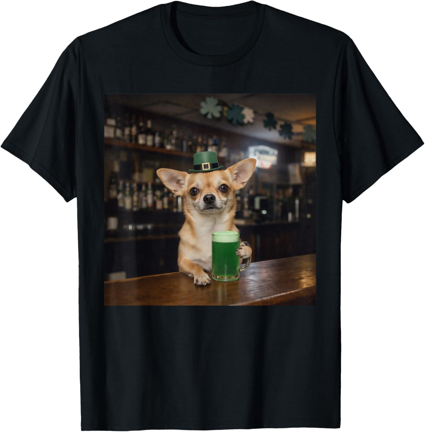 St Patricks Day Dog Chihuahua Drinking Beer Meme T-Shirt - T-Shirt | Black