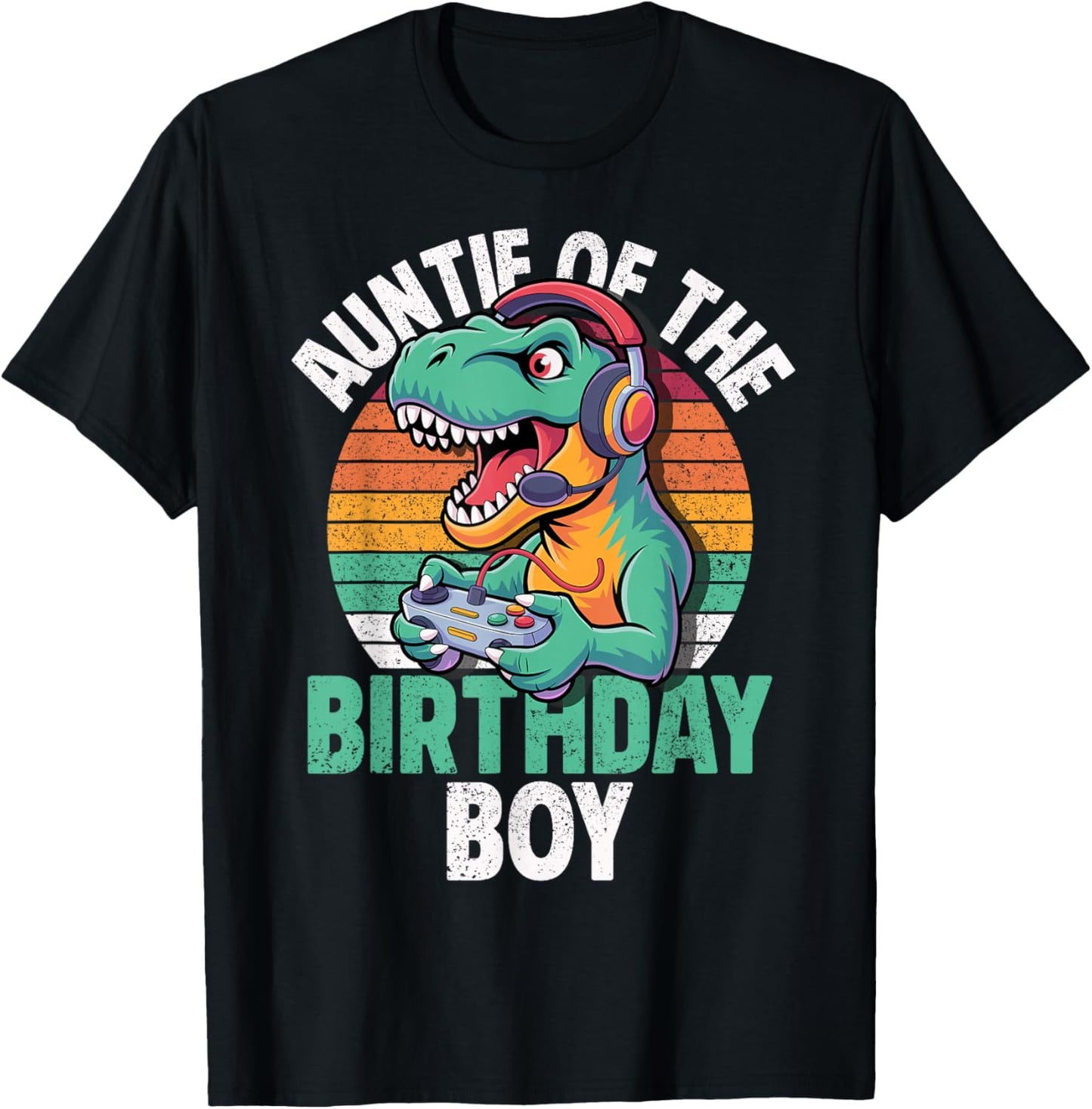 Auntie of The Birthday Boy Gaming T-Rex Matching Birthday T-Shirt - T-Shirt | Black