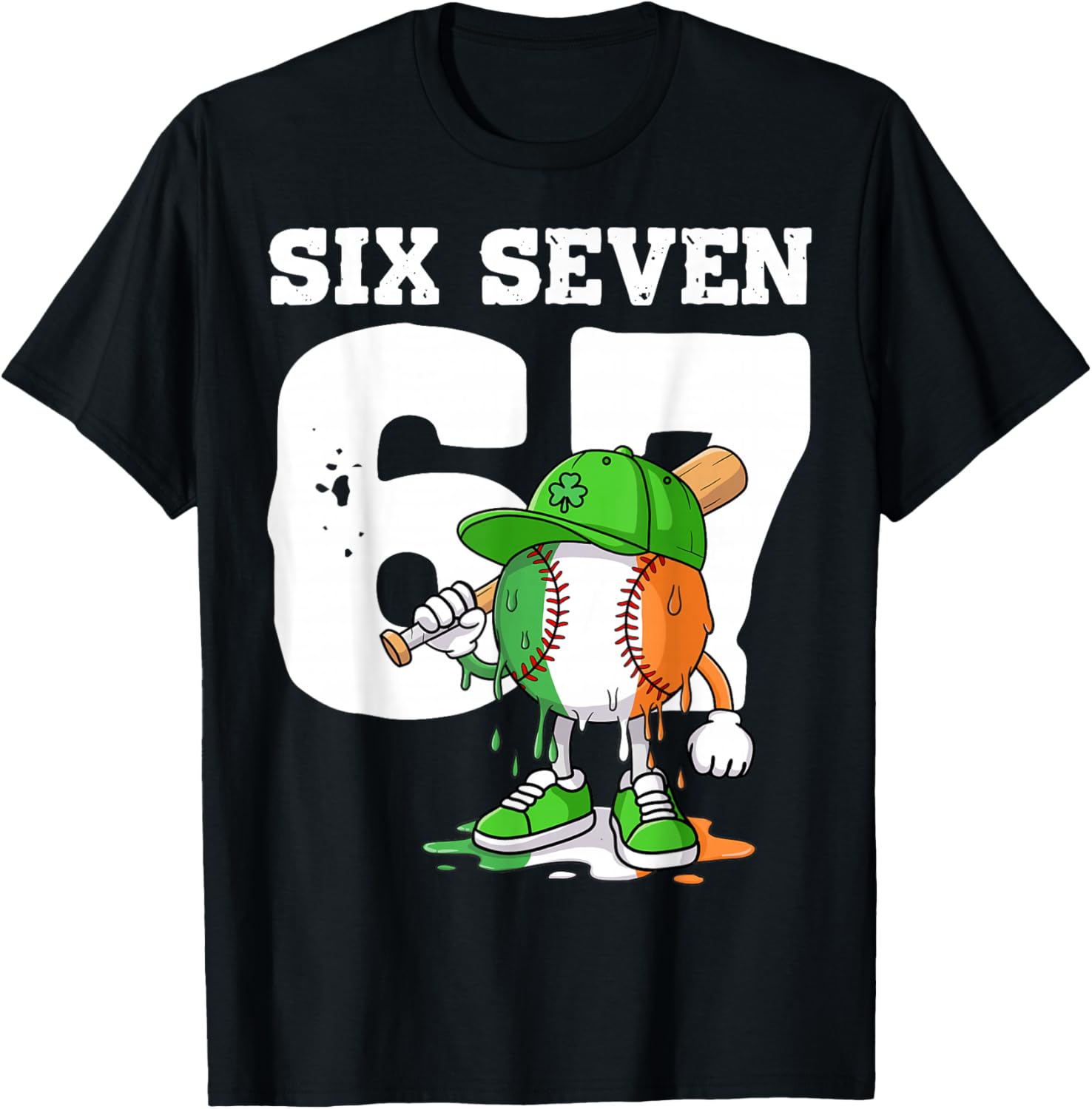 Boys St Patricks Day 67 Six Seven Baseball Ice Cream Drip T-Shirt - T-Shirt | Black