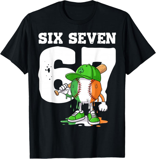 Boys St Patricks Day 67 Six Seven Baseball Ice Cream Drip T-Shirt - T-Shirt | Black