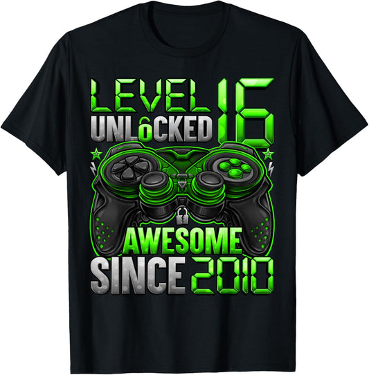 Level 16 Unlocked 16 Year Old Gifts Boys 16th Birthday Boy T-Shirt - T-Shirt | Black