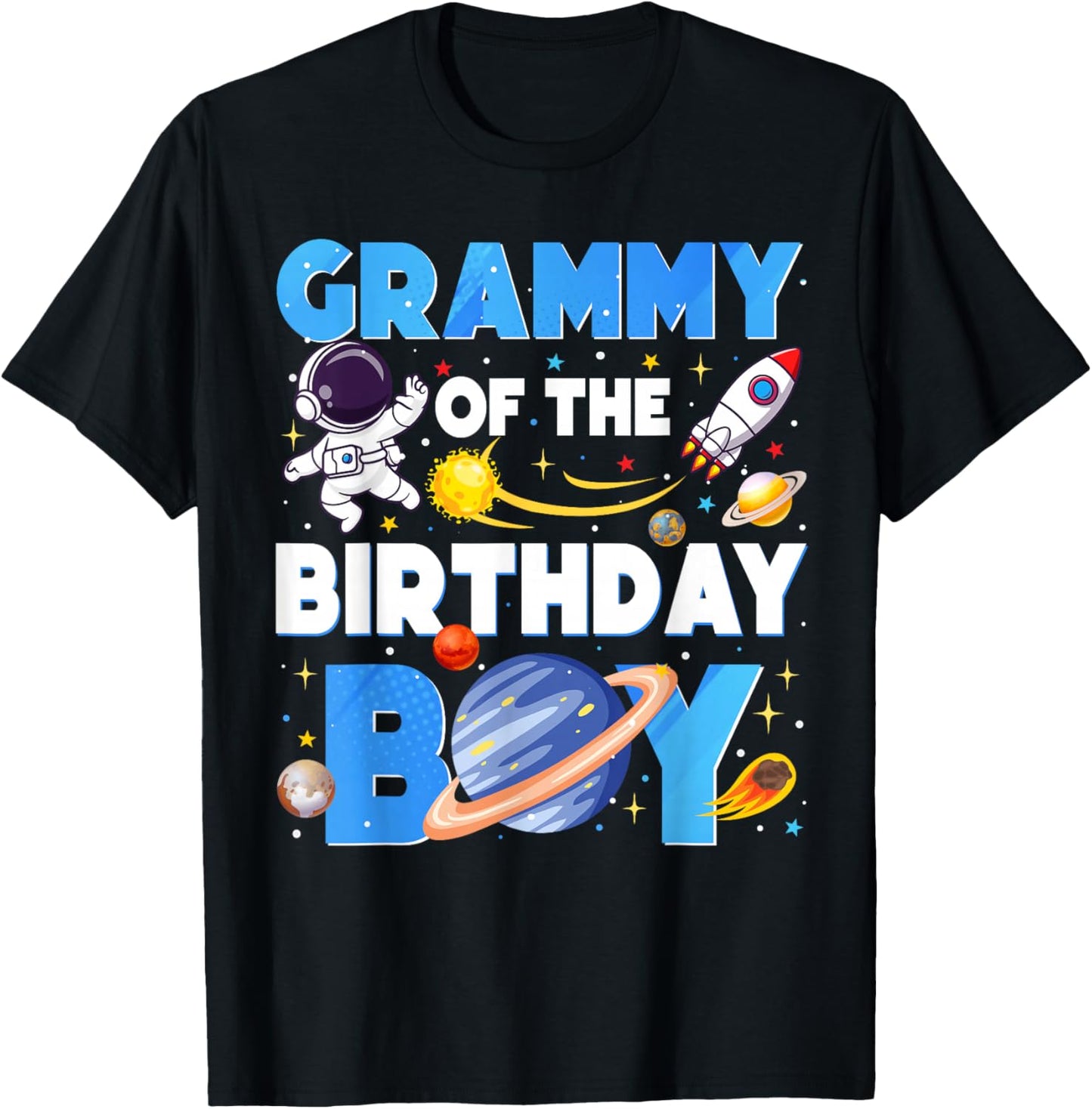 Family Space Planets Grammy of The Birthday Boy Astronaut T-Shirt - T-Shirt | Black