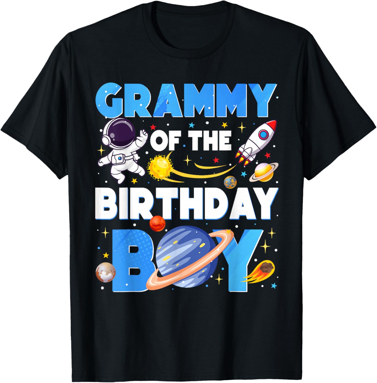 Family Space Planets Grammy of The Birthday Boy Astronaut T-Shirt - T-Shirt | Black