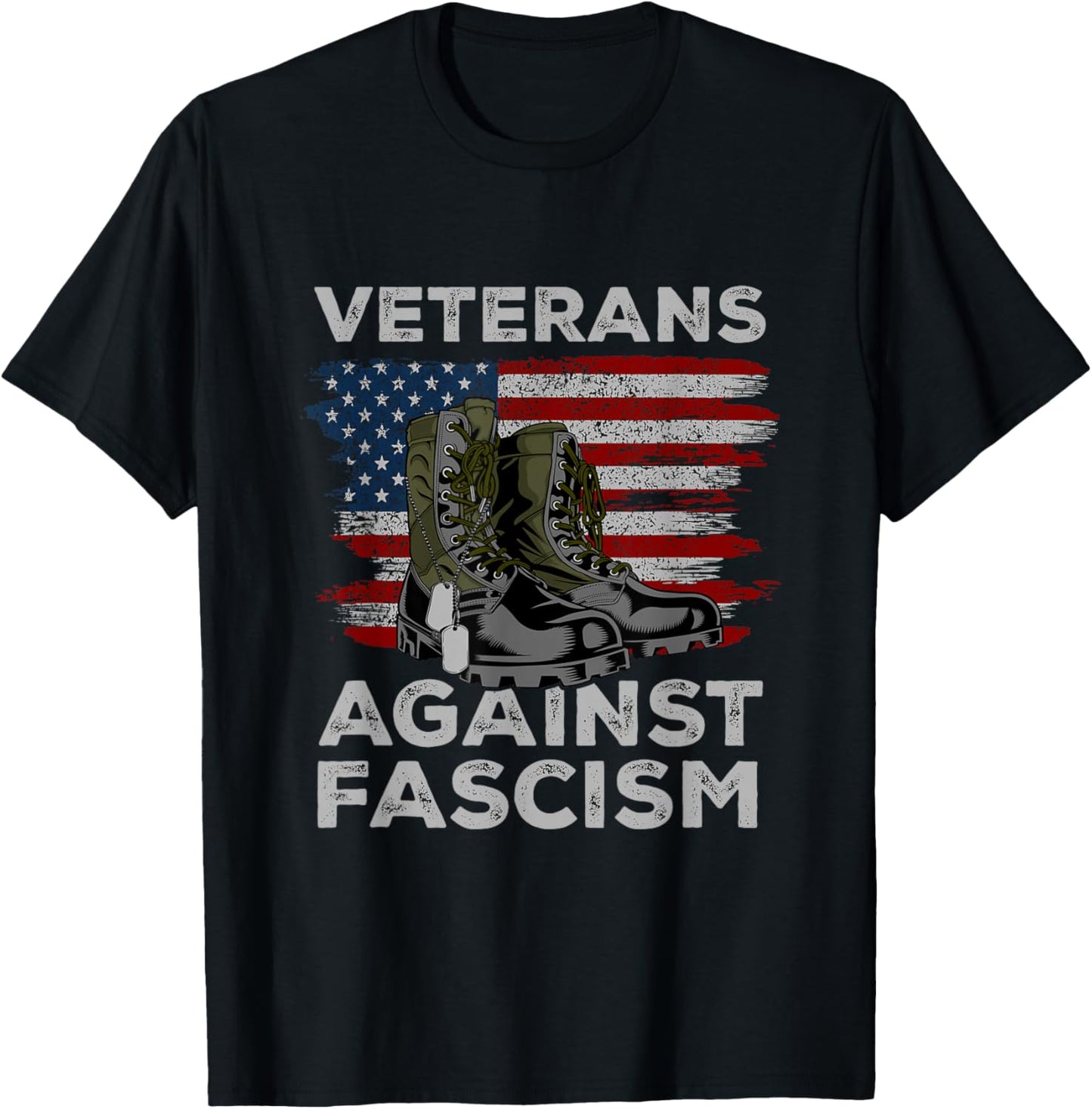 Veterans Against Fascism Vintage US Flag Combat Boots Army T-Shirt - T-Shirt | Black