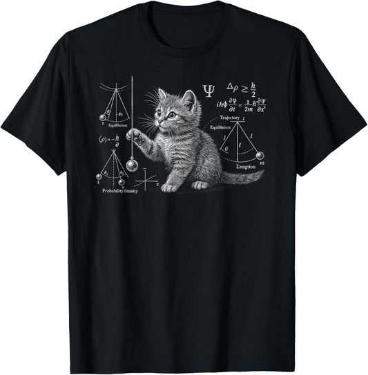 Funny Cat Math Physics Equations Science Humor T-Shirt - T-Shirt | Black