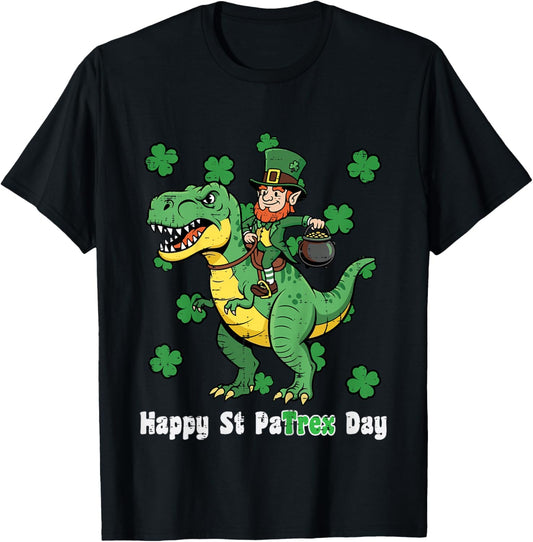 Kids Happy St Patrex Patricks Day Dino Saint Paddys Boys Kids T-Shirt - T-Shirt | Black