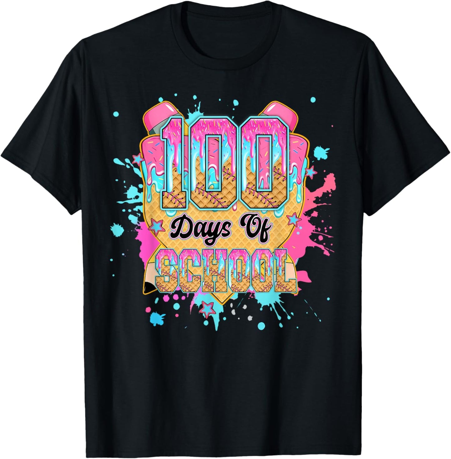 100 Days of School Baseball Drip Funny Boys Kids 100th Day T-Shirt - T-Shirt | Black