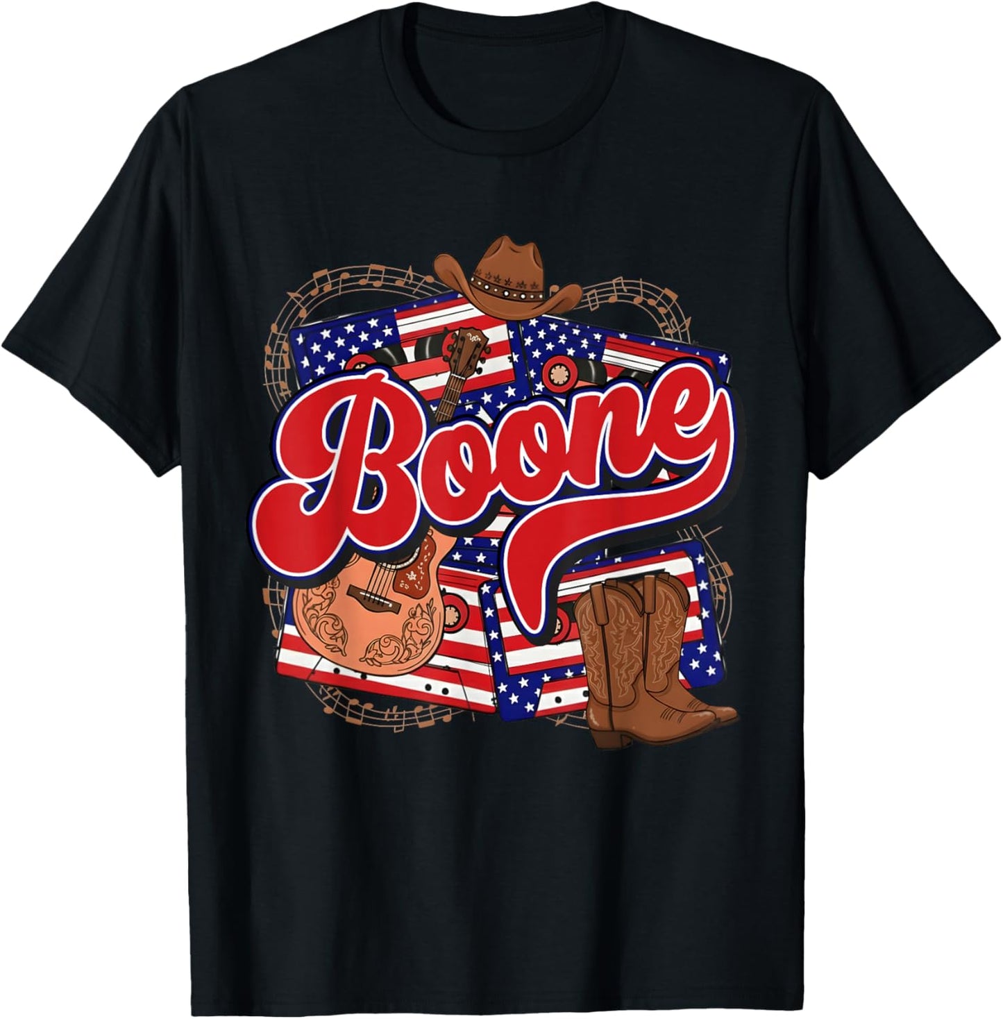 Boone Checkered Personalized Name Vintage US Flag Retro T-Shirt - T-Shirt | Black