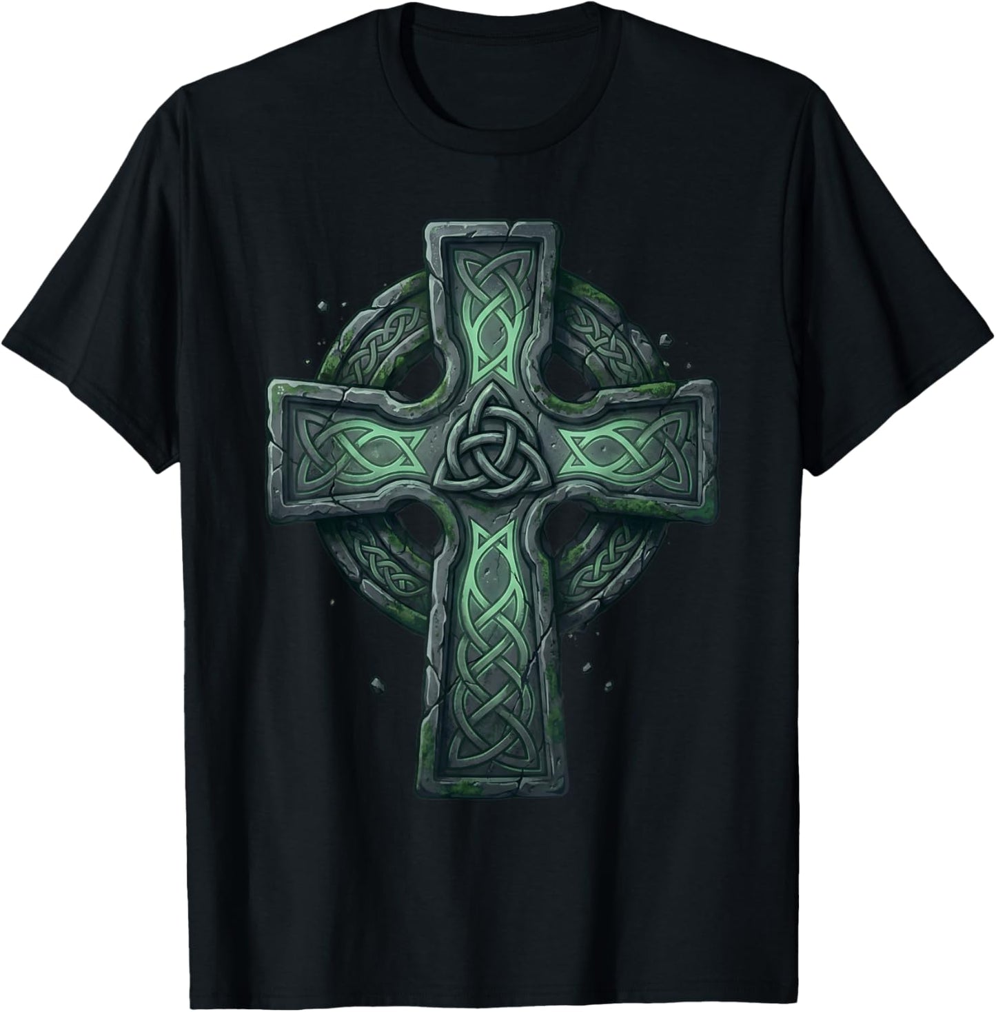 Vintage Mossy Stone Celtic Cross Irish Heritage St Patrick T-Shirt - T-Shirt | Black