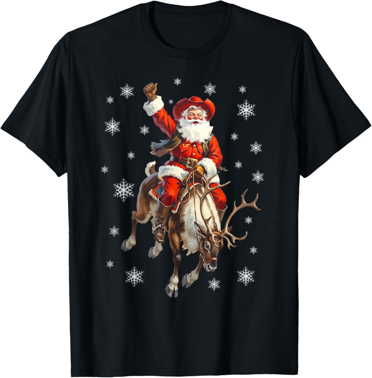 Christmas Reindeer Rider Cowboy Santa T-Shirt - T-Shirt | Black