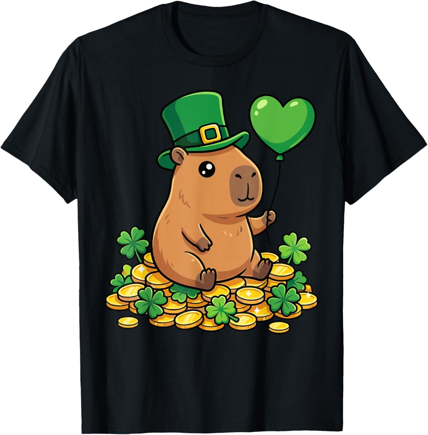 Lucky Capybara St Patricks Day Clover Leprechaun Hat Kawaii T-Shirt - T-Shirt | Black