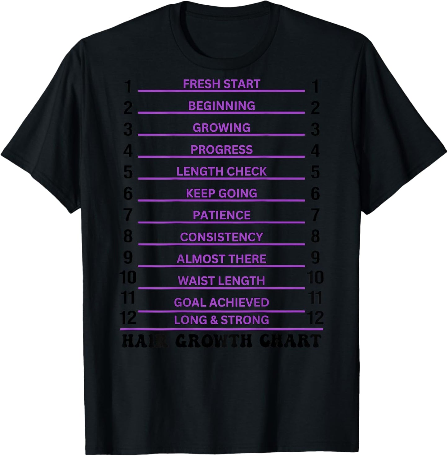 Retro Groovy Hair Growth Chart Hair Length Check (On Back) T-Shirt - T-Shirt | Black