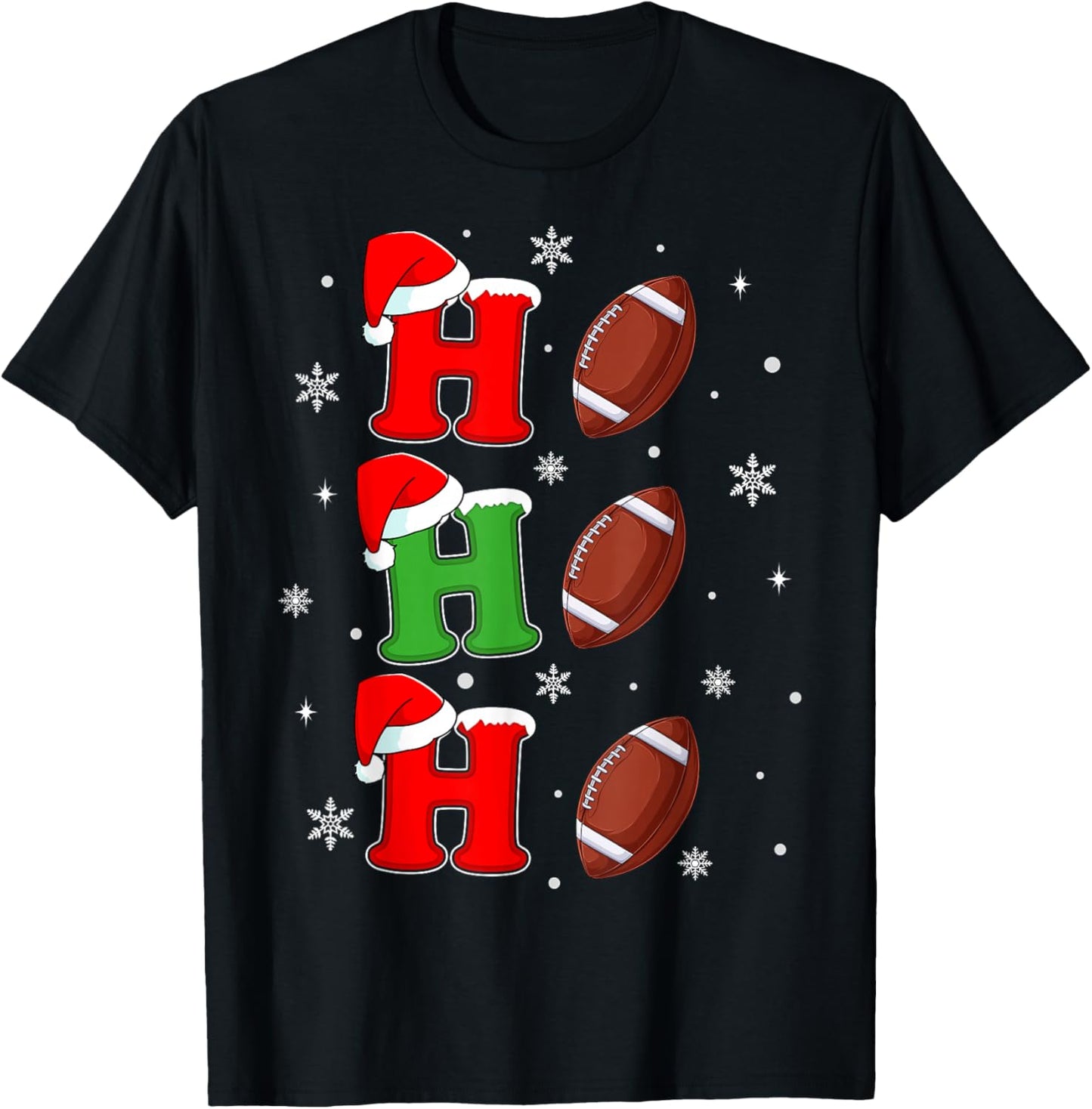 Ho Ho Ho Santa Football Christmas Sports Player Xmas T-Shirt - T-Shirt | Black