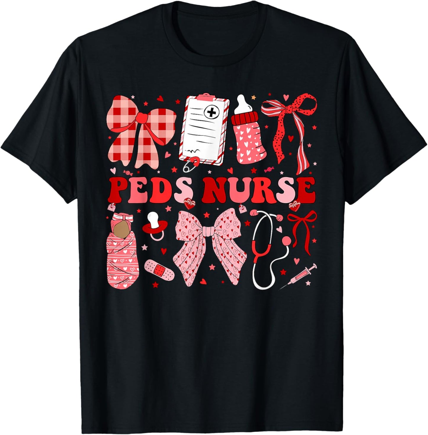 Peds Nurse Valentine Coquette Pediatric Nursing Valentines T-Shirt - T-Shirt | Black