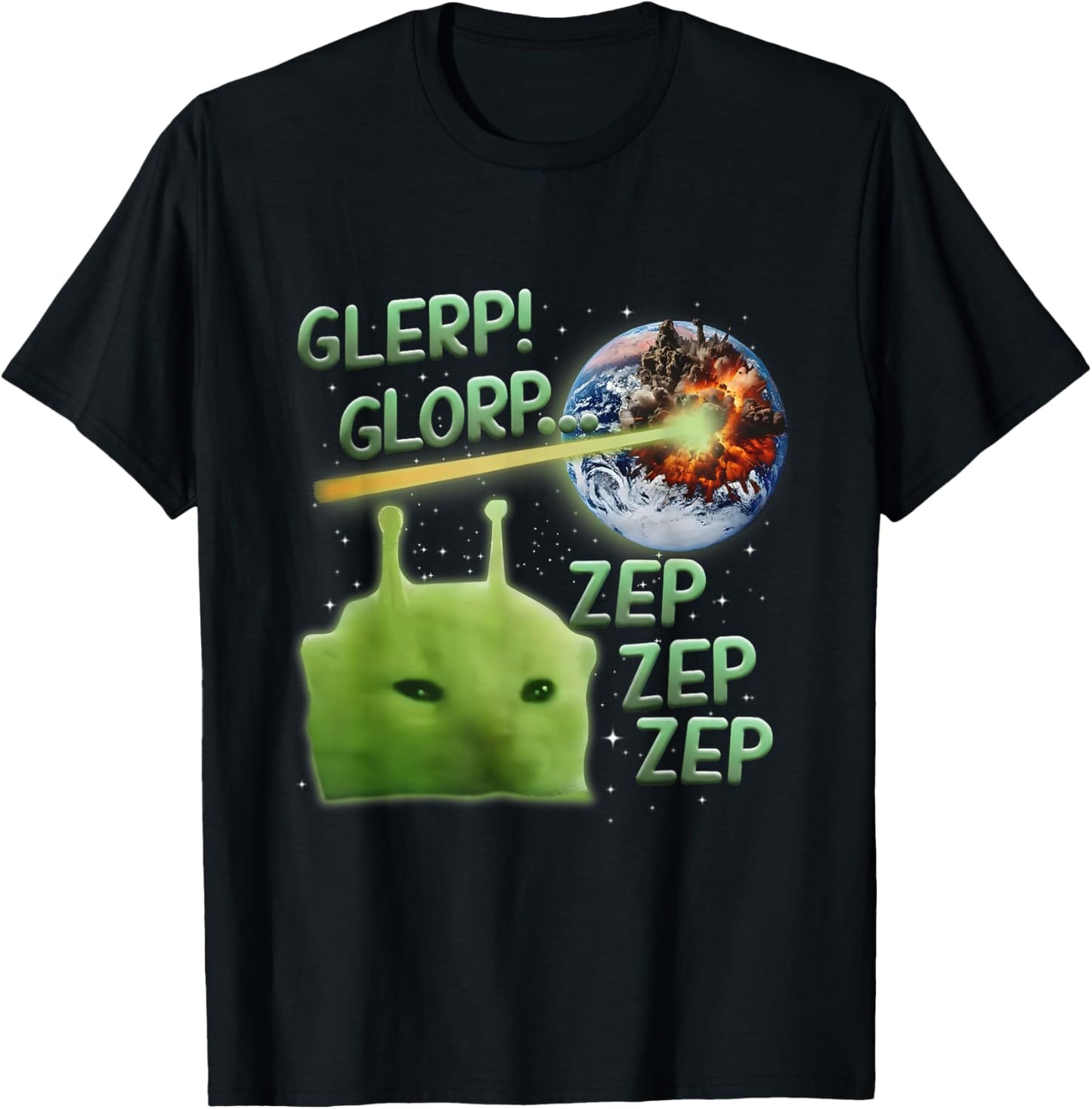 Glerp Glorp Funny Alien Cat Meme, Brainrot T-Shirt - T-Shirt | Black