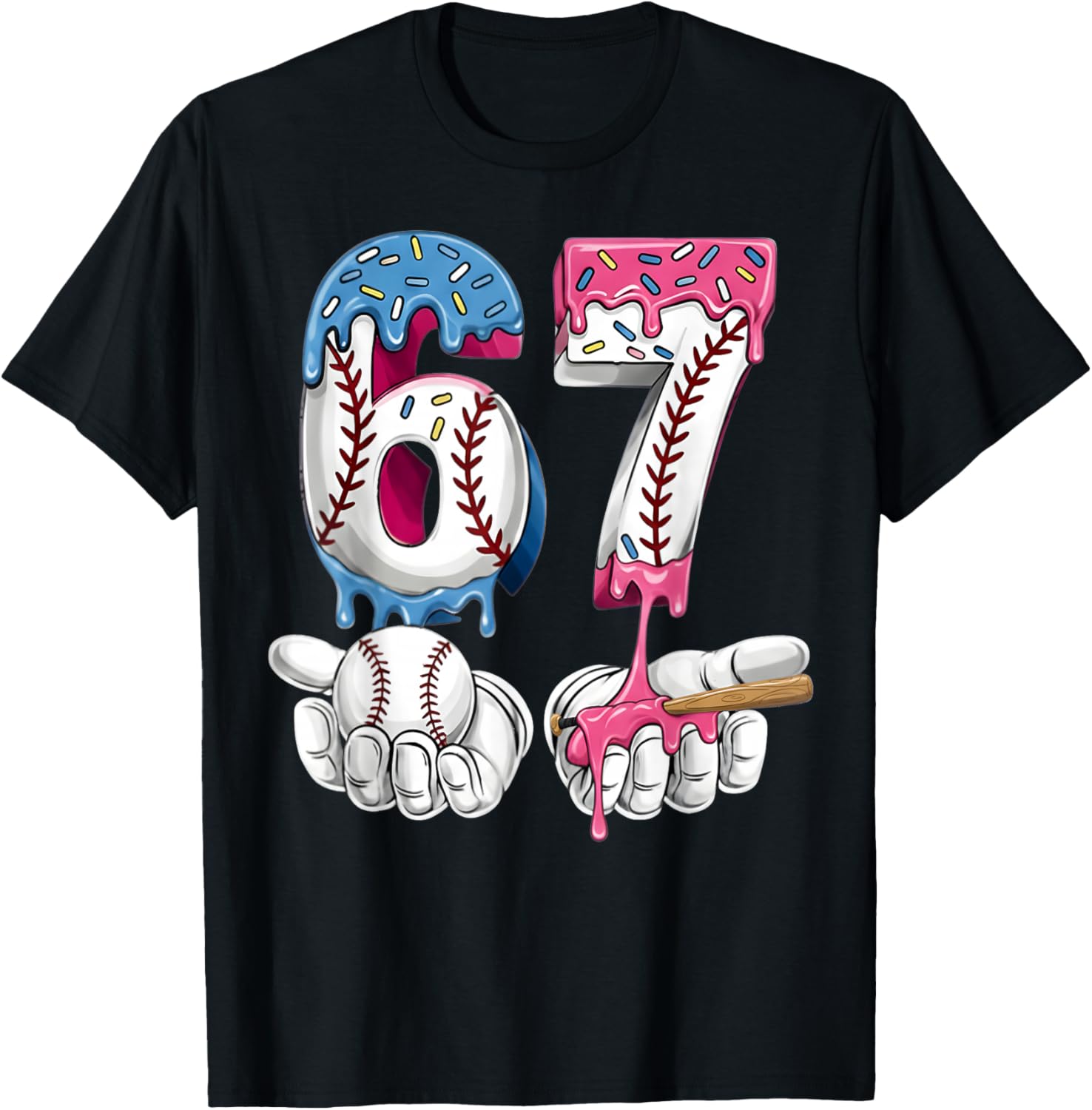 Baseball 67 Ice Cream Drip Six Seven Boys Girls Funny Meme T-Shirt - T-Shirt | Black