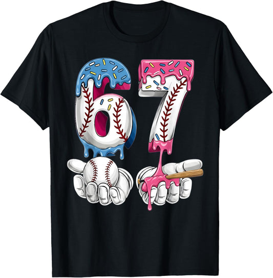 Baseball 67 Ice Cream Drip Six Seven Boys Girls Funny Meme T-Shirt - T-Shirt | Black