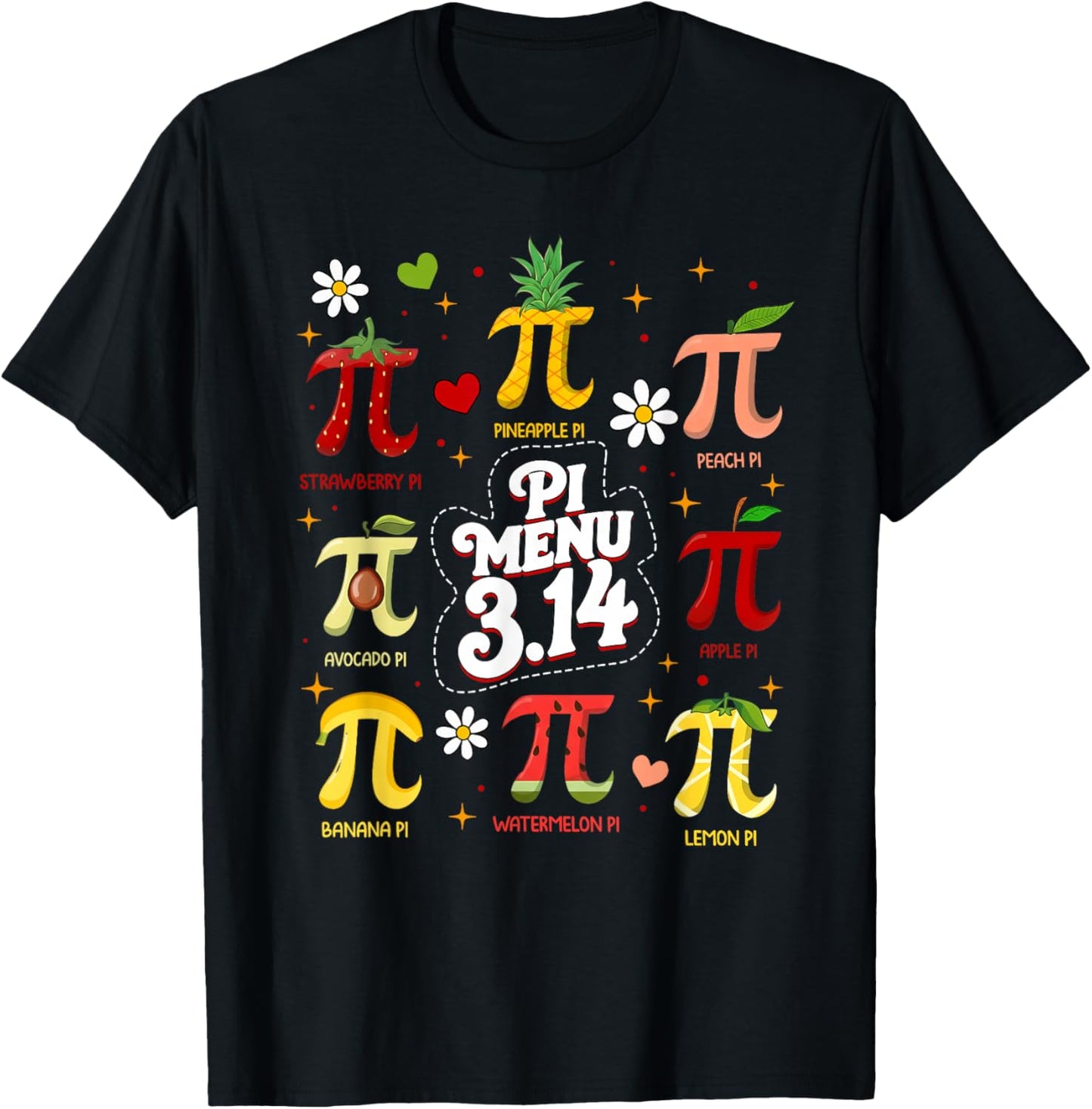 Pi Menu 3.14 Funny Pi Day Fruit Boy Girl Math Lover Teacher T-Shirt - T-Shirt | Black