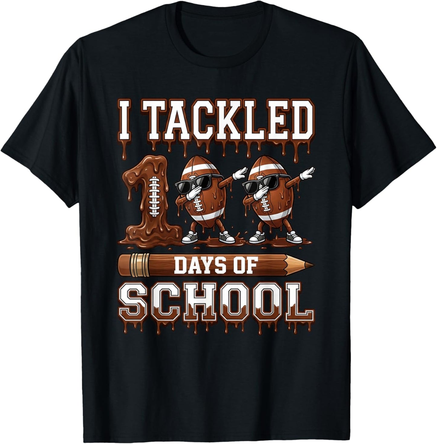 Kids 100 Days of School Boys 100th Day of School Football T-Shirt - T-Shirt | Black