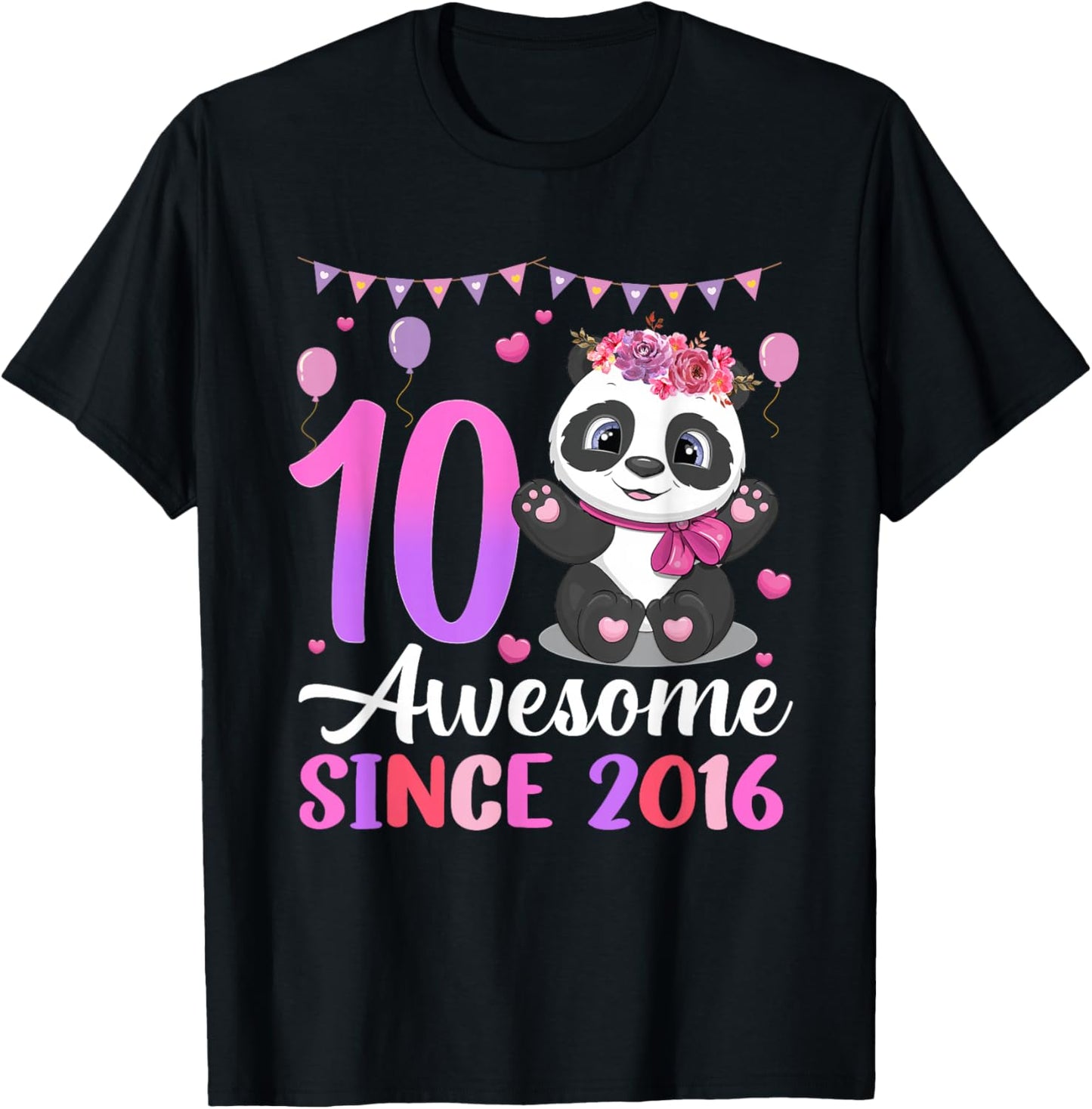 Awesome Since 2016 10th Birthday Panda Theme Party T-Shirt - T-Shirt | Black