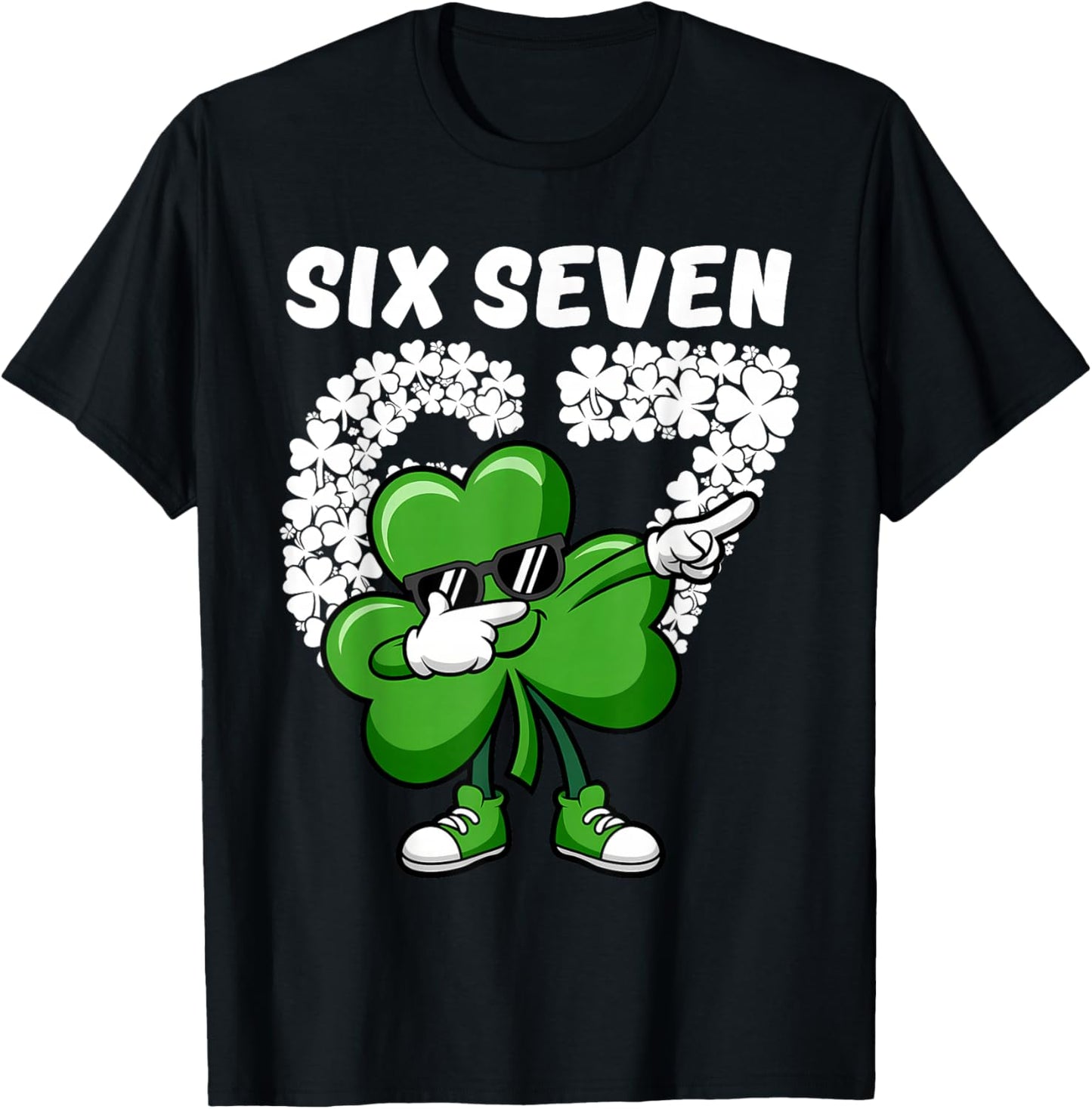 St Patrick's Day Boys Kids Shamrock Dabbing Six Seven 67 T-Shirt - T-Shirt | Black