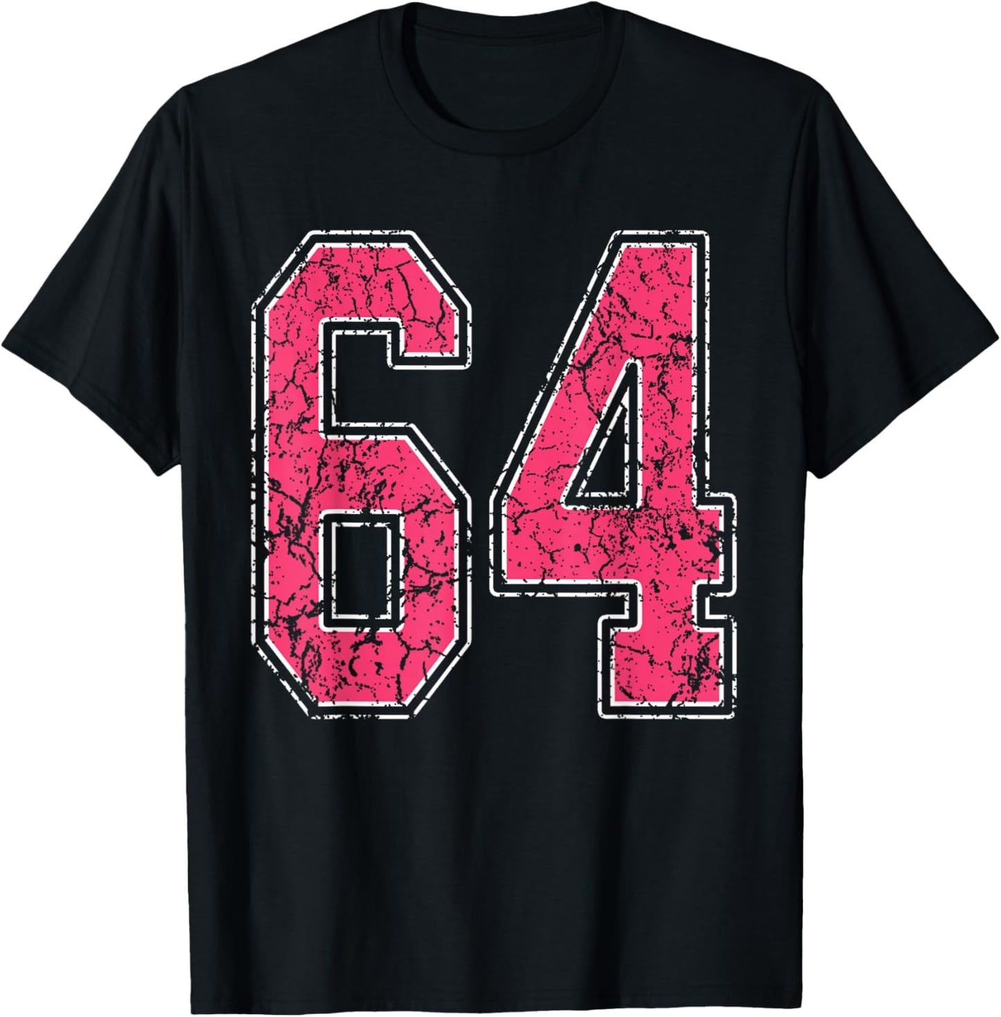 Grunge Pink and White Number 64 Jersey Player Uniform #64 T-Shirt - T-Shirt | Black