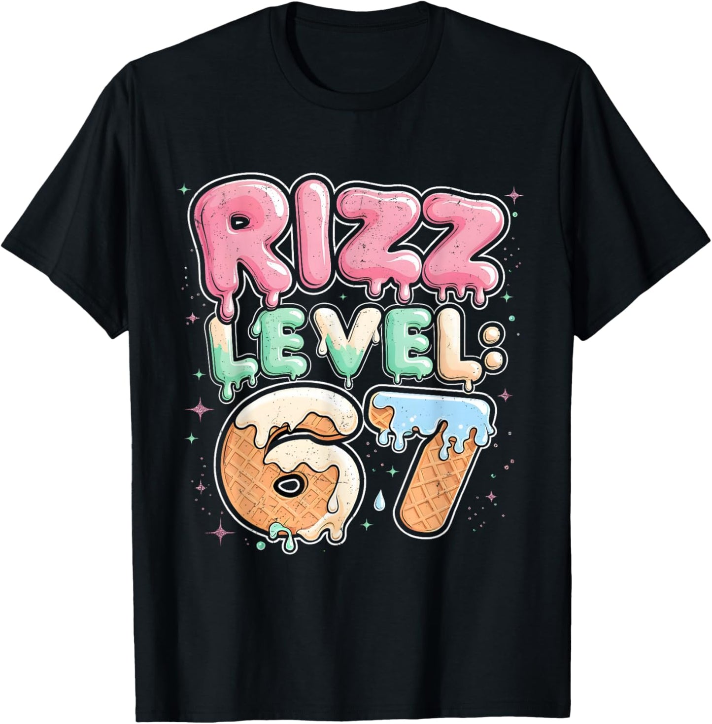 67 Ice Cream Drip Cool Meme Six Seven Gen Alpha Slang T-Shirt - T-Shirt | Black