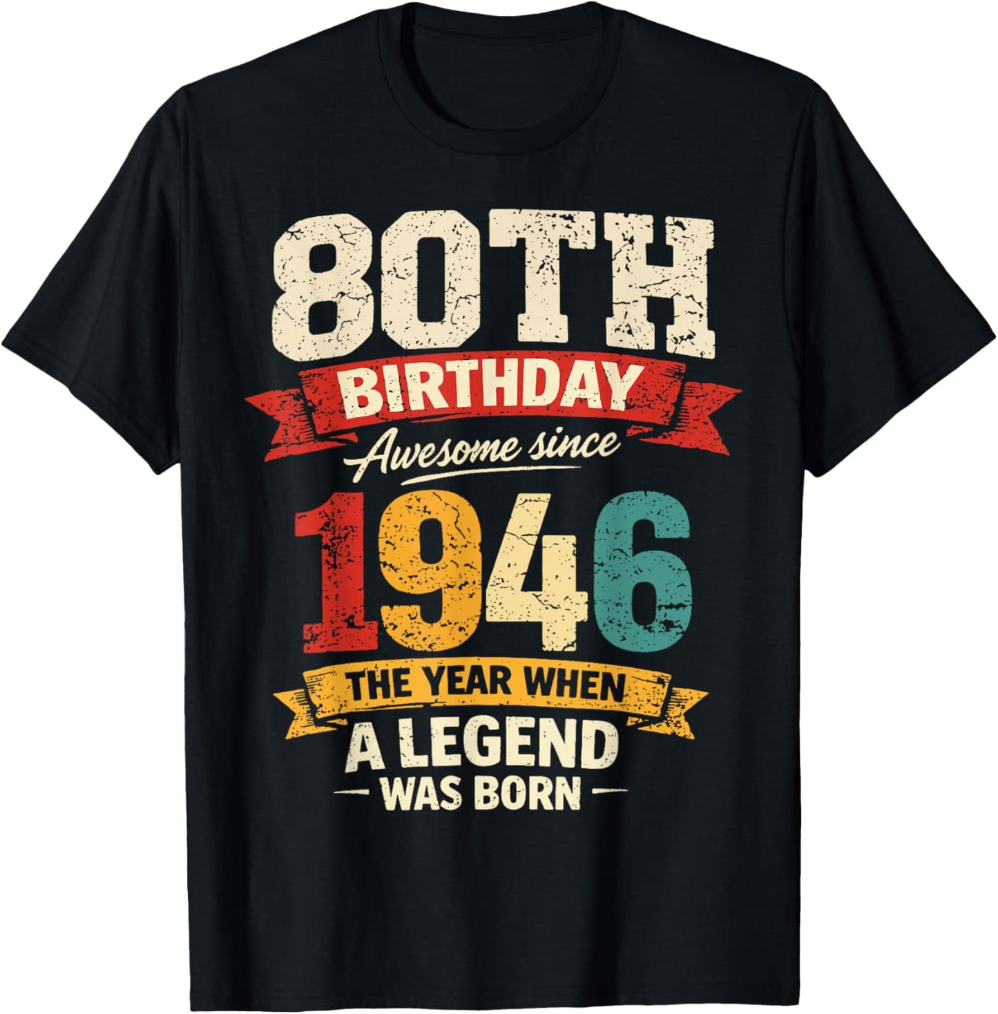 80 Year Old Vintage Awesome Since 1946 80th Birthday T-Shirt - T-Shirt | Black