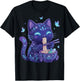 Cat Eating Ramen Dark Aesthetic T-Shirt - T-Shirt | Black