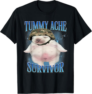 Tummy Ache Survivor Funny Pibble Graphic Meme Brainrot T-Shirt - T-Shirt | Black