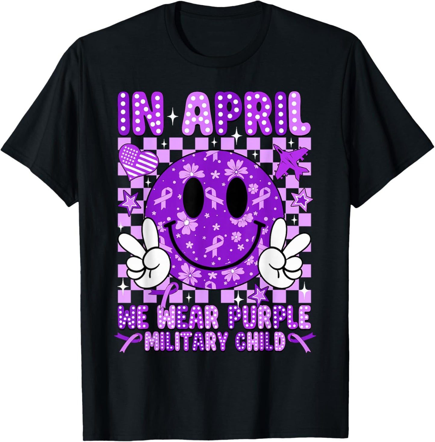 in April We Wear Purple for Military Kids Military Child T-Shirt - T-Shirt | Black