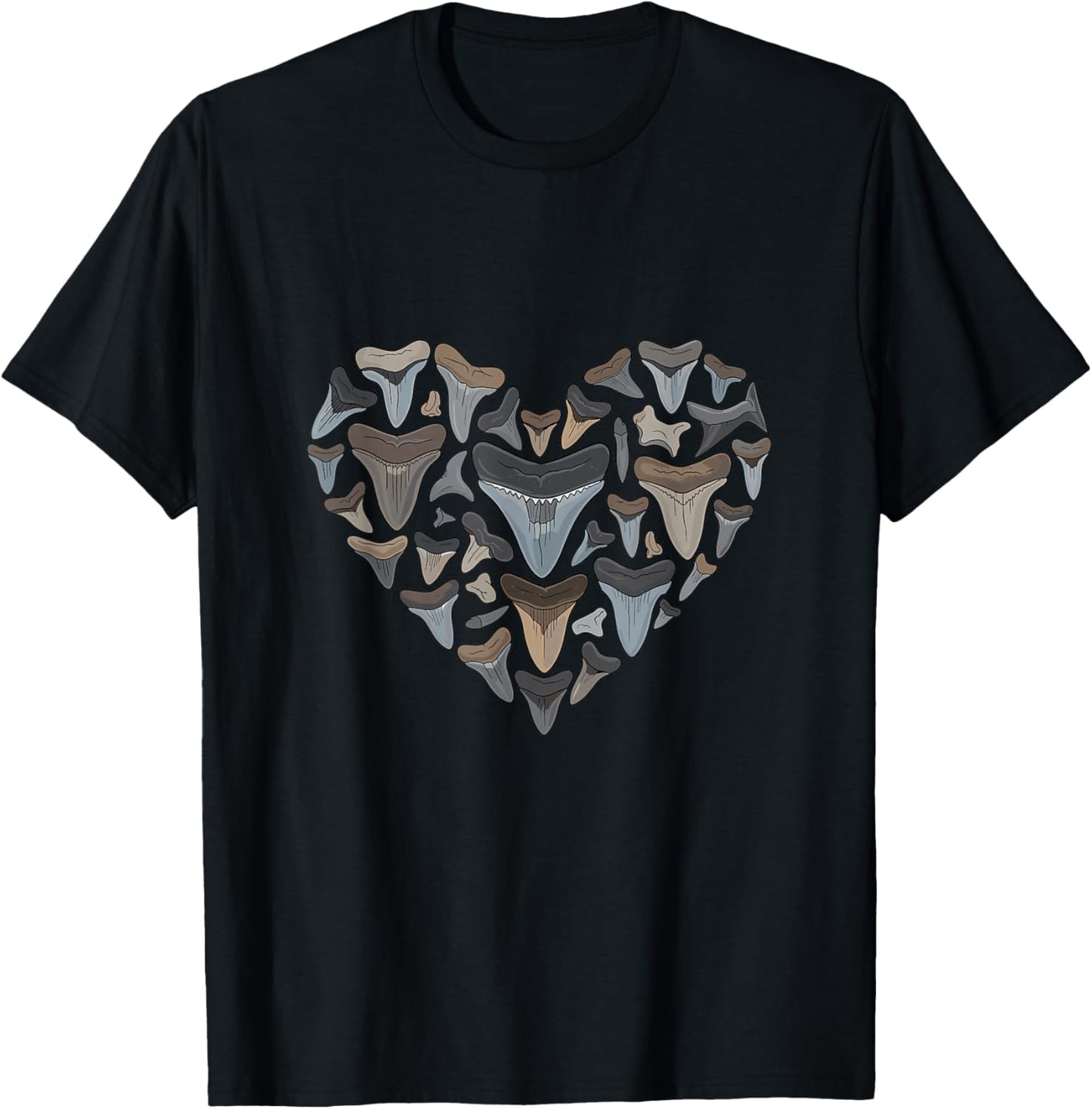 Shark Tooth Heart Fossil Collector Ocean Lover T-Shirt - T-Shirt | Black