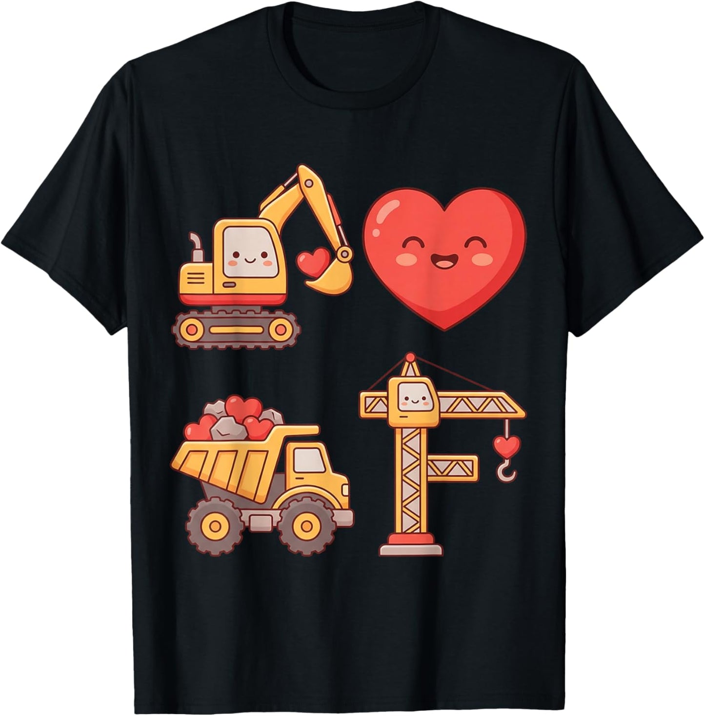 Kids Valentine Construction Trucks Boys Toddler T-Shirt - T-Shirt | Black