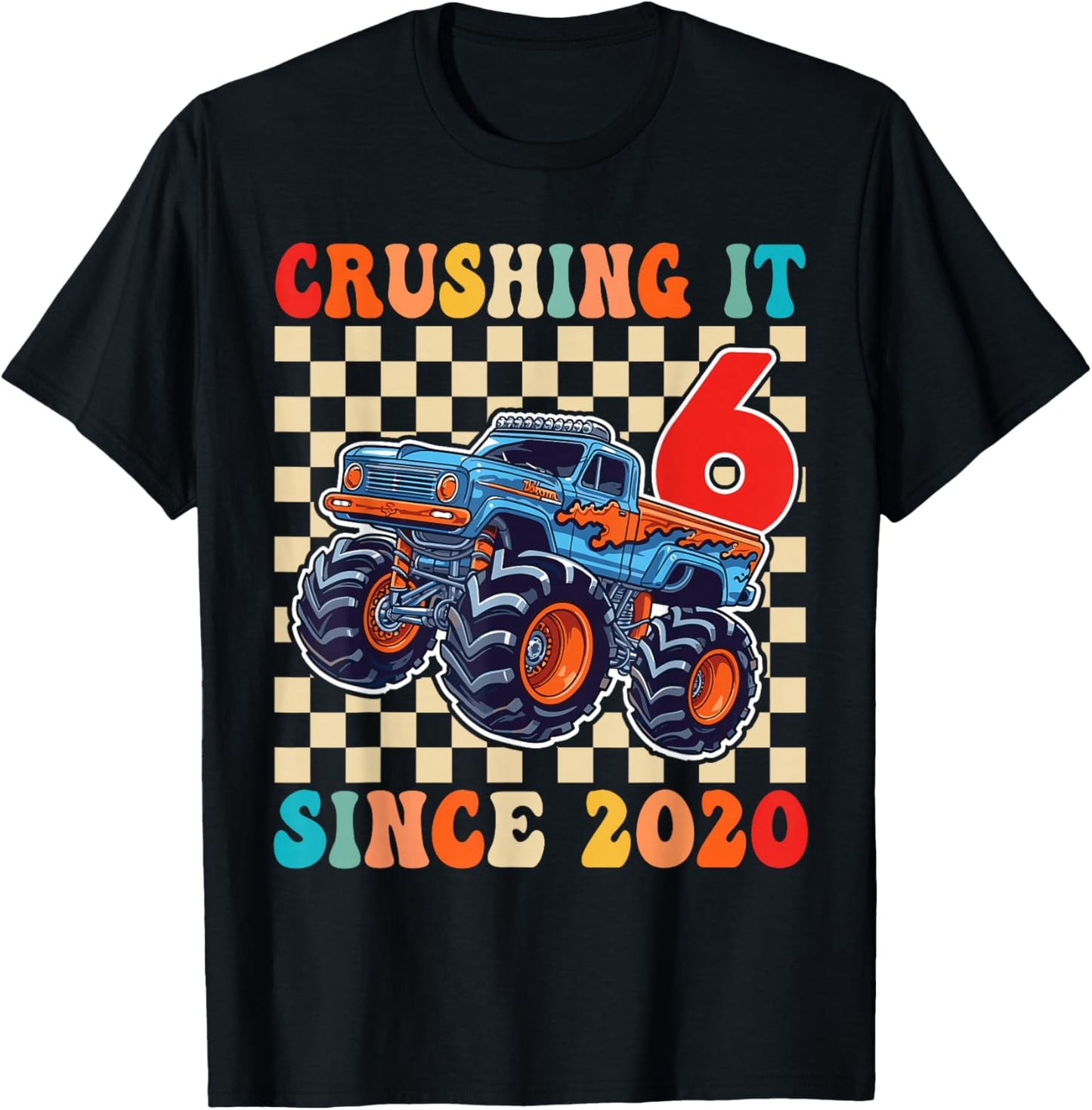 Birthday Monster Truck 6 Year Old Boys 6th Party Born 2020 T-Shirt - T-Shirt | Black