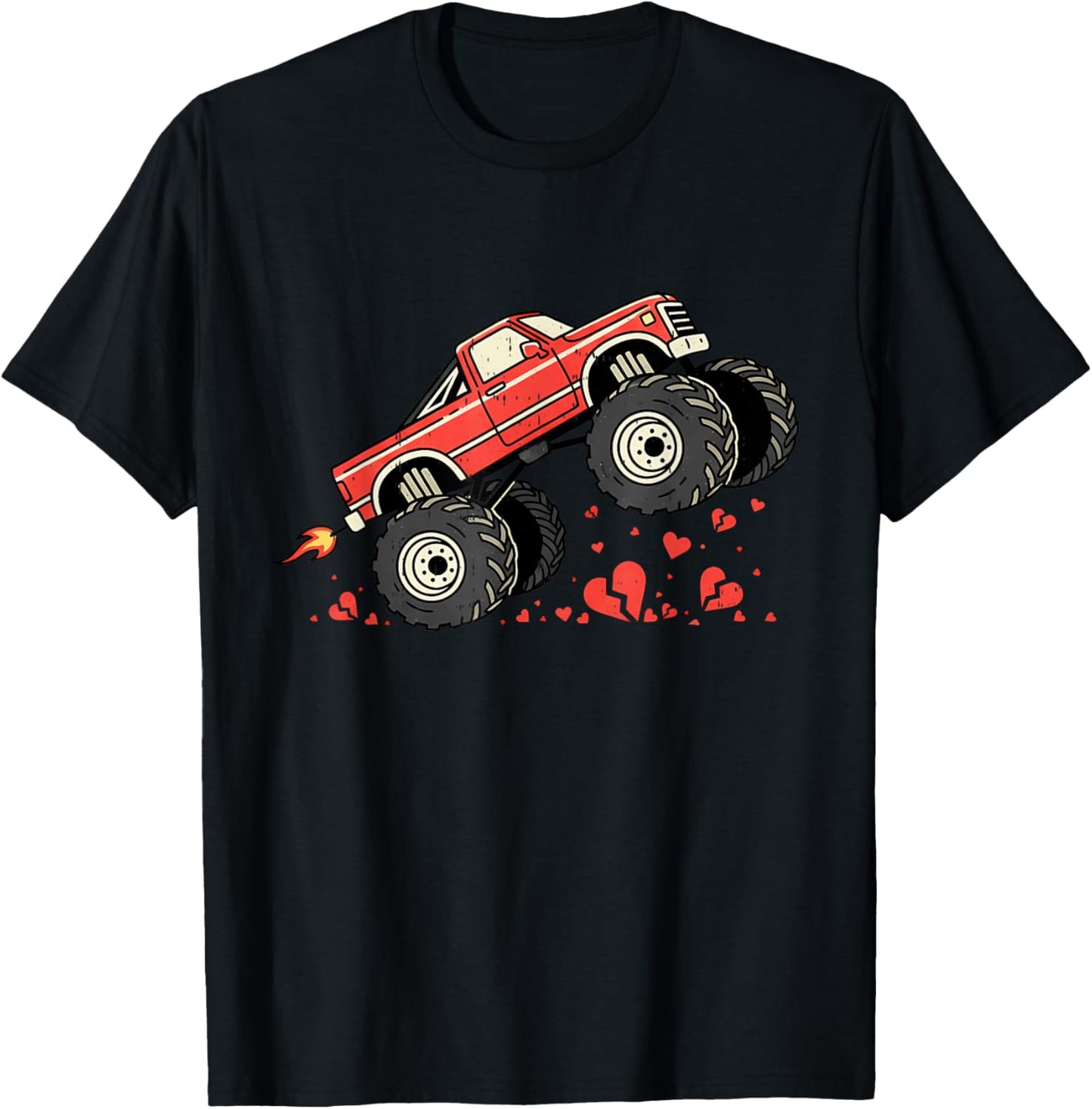 Monster Truck Teens Kids Boys I Crush Heart Valentines Day T-Shirt - T-Shirt | Black