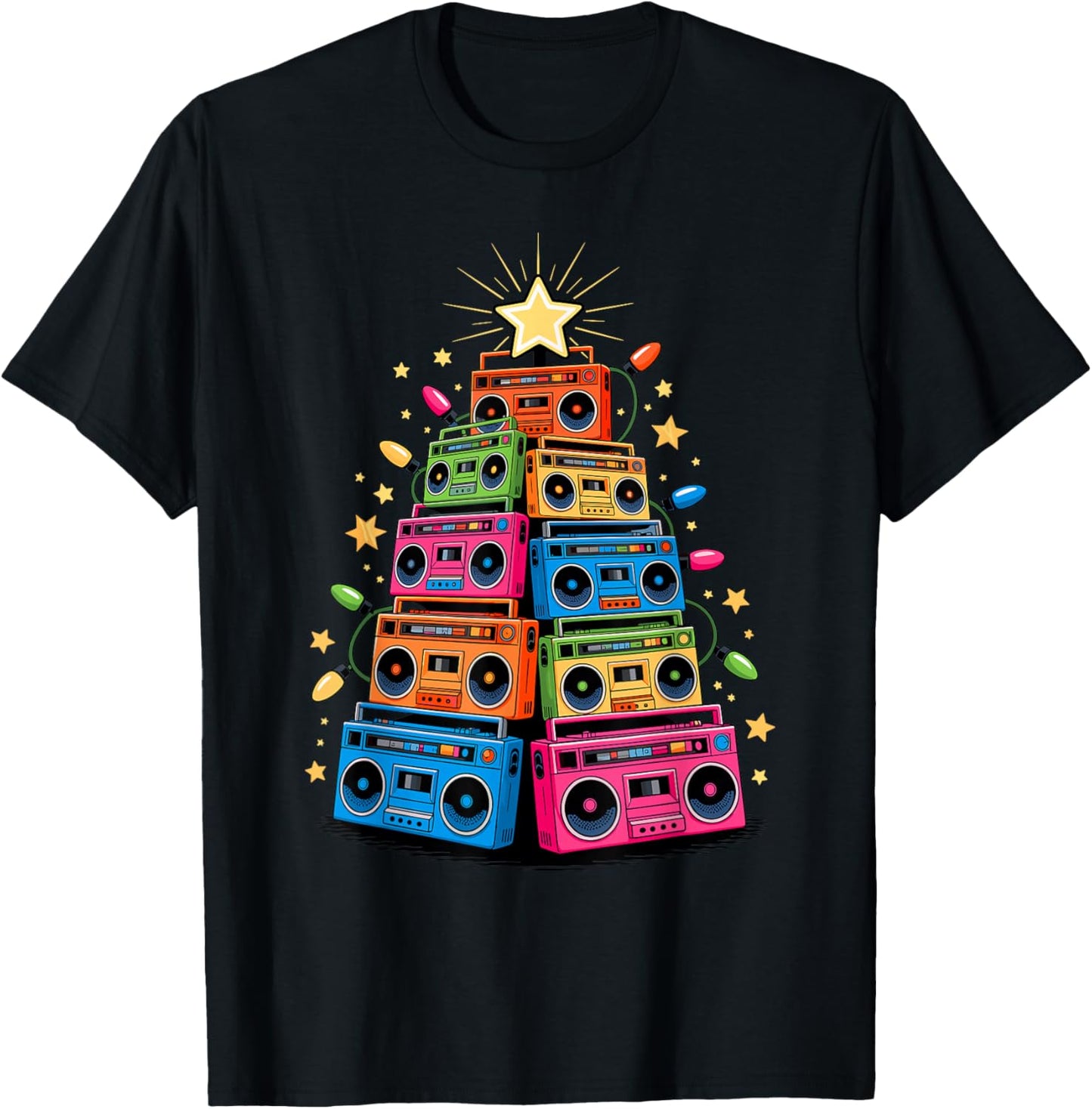 Christmas Tree Boombox Old School 90s Music Hip Hop T-Shirt - T-Shirt | Black