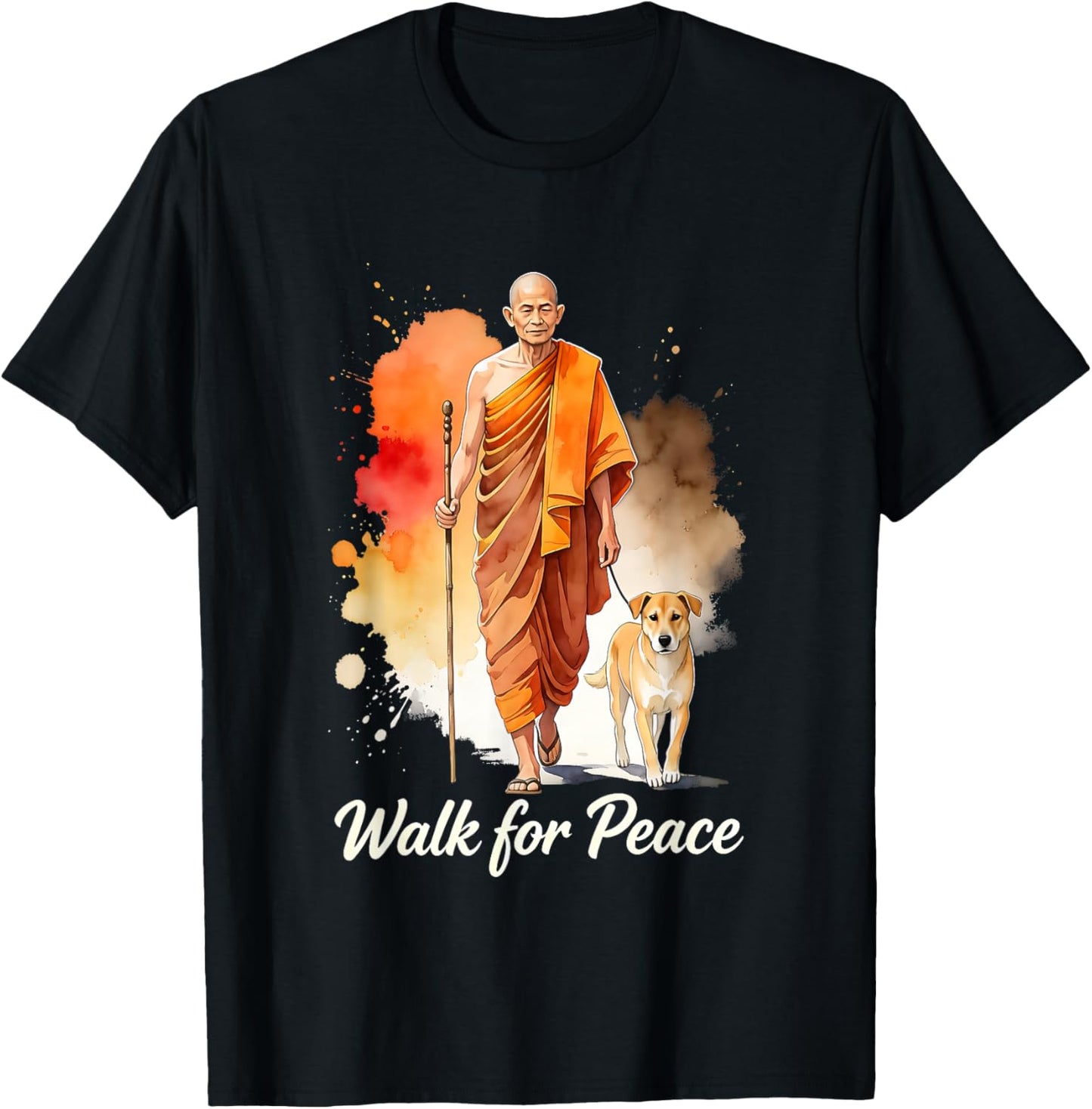 Walk for Peace Mindful Monk Spiritual Art T-Shirt - T-Shirt | Black